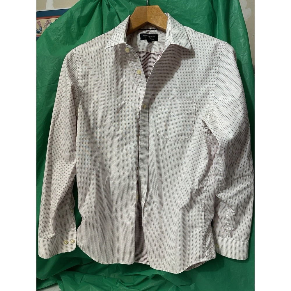 Banana Republic Shirt Mens‎ Medium White Slim Fit Non Iron Geometric Print